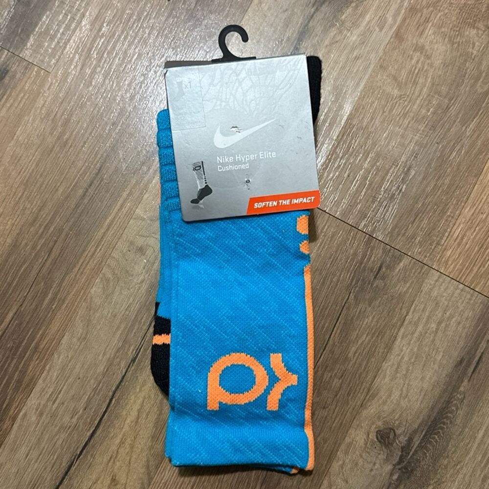 2014 Nike Hyper Elite KD Cushioned Basketball Dri-Fit Blue Orange Crew Socks